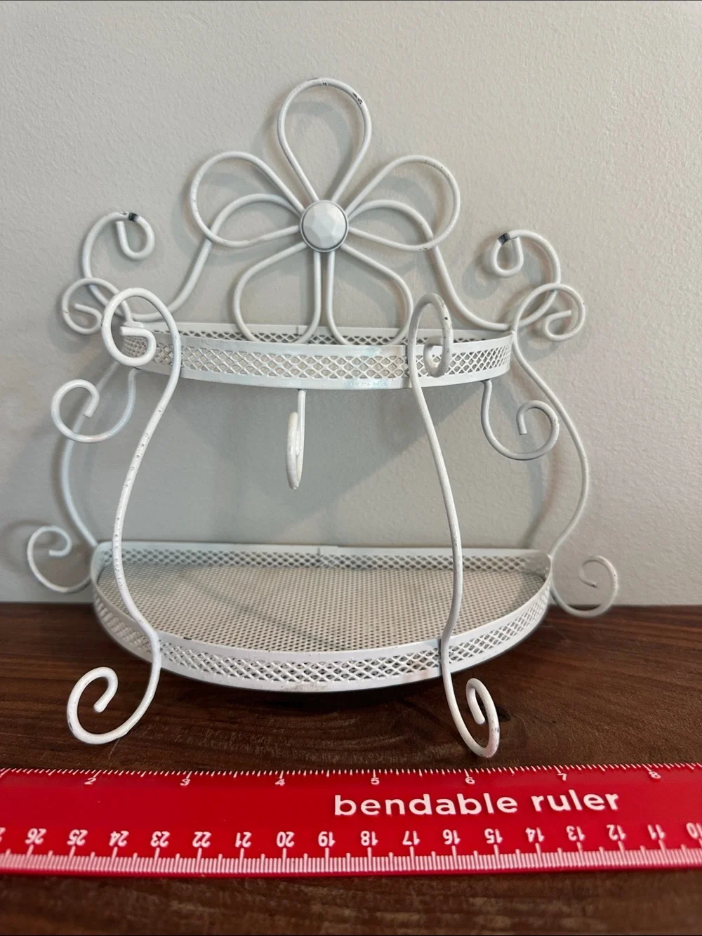 Vintage Shabby Chic White Metal 2-Tier Wall Shelf